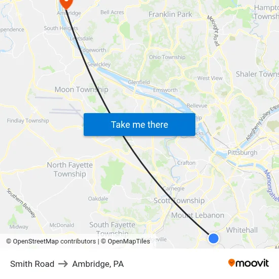 Smith Road to Ambridge, PA map