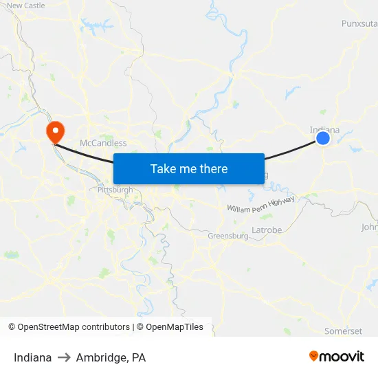 Indiana to Ambridge, PA map