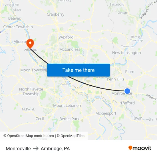 Monroeville to Ambridge, PA map