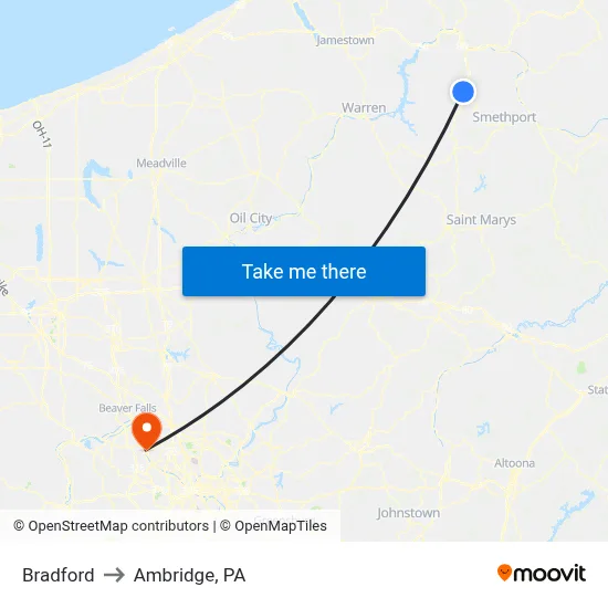 Bradford to Ambridge, PA map