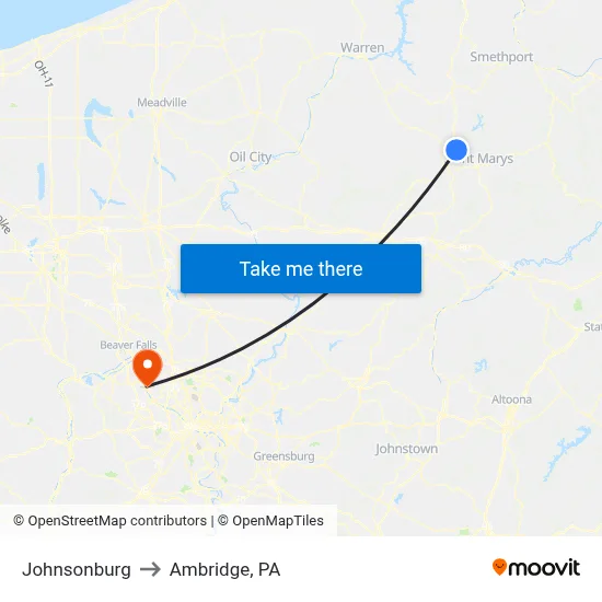 Johnsonburg to Ambridge, PA map