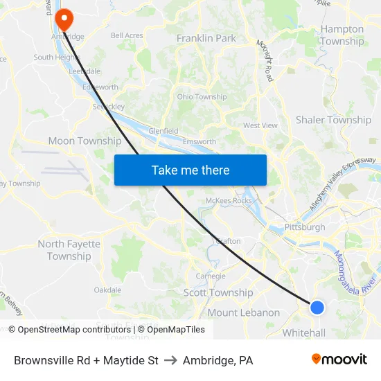 Brownsville Rd + Maytide St to Ambridge, PA map