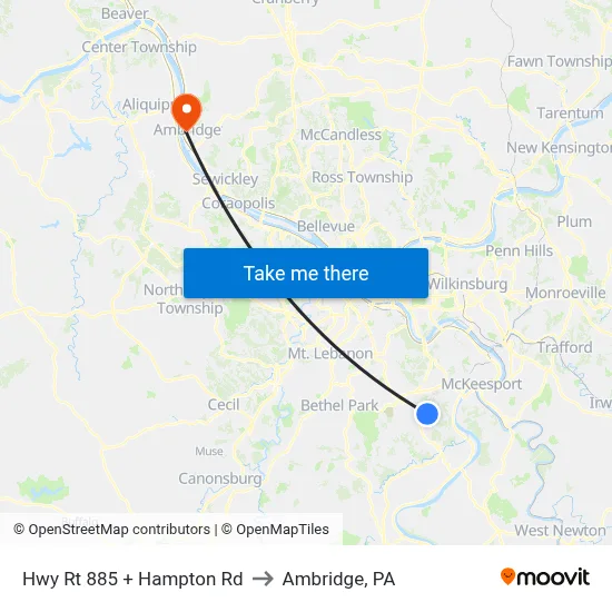 Hwy Rt 885 + Hampton Rd to Ambridge, PA map