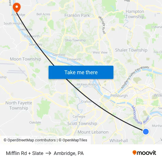 Mifflin Rd + Slate to Ambridge, PA map