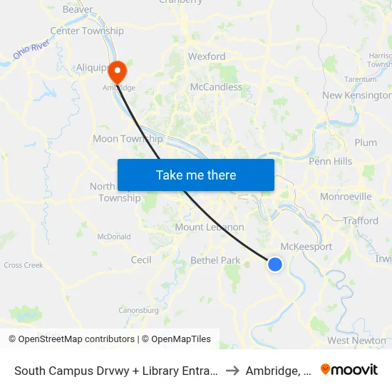 South Campus Drvwy + Library Entrance to Ambridge, PA map