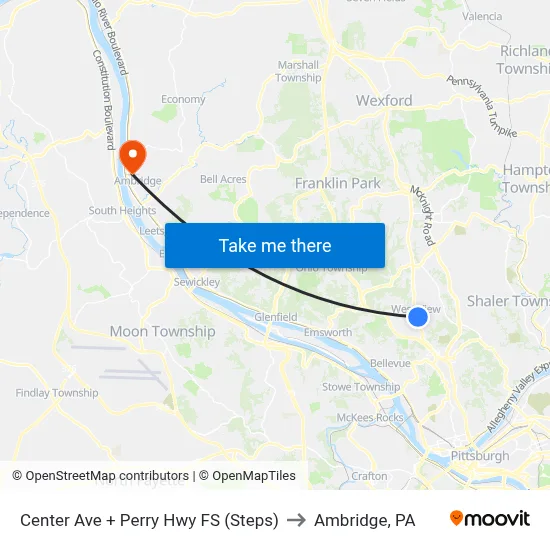 Center Ave + Perry Hwy FS (Steps) to Ambridge, PA map