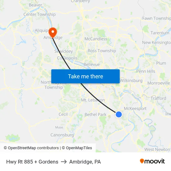 Hwy Rt 885 + Gordens to Ambridge, PA map