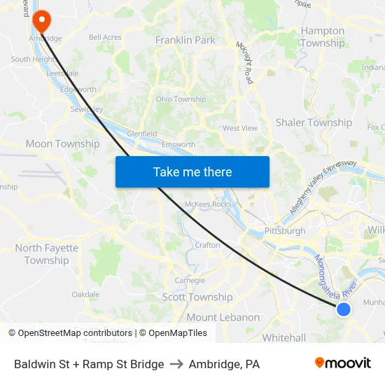 Baldwin St + Ramp St Bridge to Ambridge, PA map
