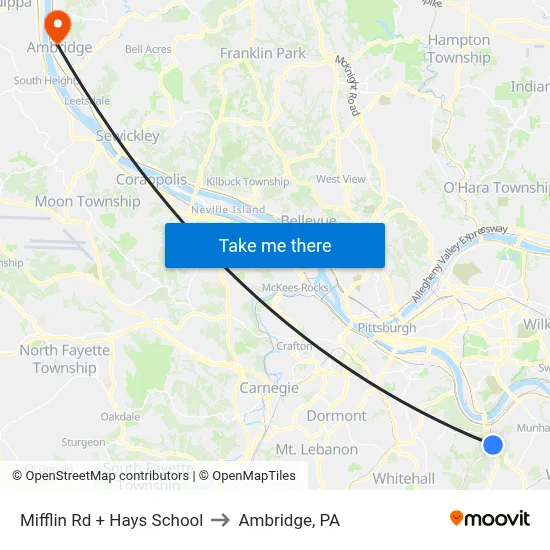 Mifflin Rd + Hays School to Ambridge, PA map