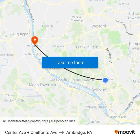 Center Ave + Chalfonte Ave to Ambridge, PA map