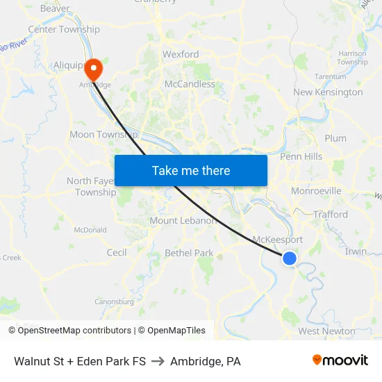 Walnut St + Eden Park FS to Ambridge, PA map