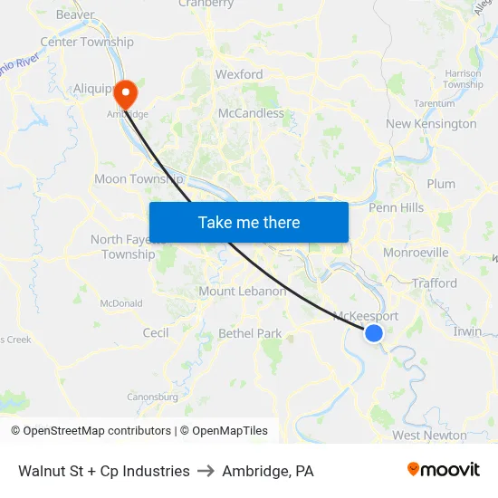 Walnut St + Cp Industries to Ambridge, PA map