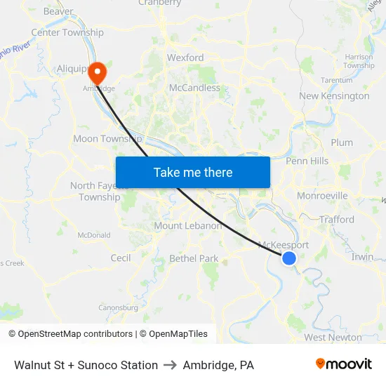 Walnut St + Sunoco Station to Ambridge, PA map