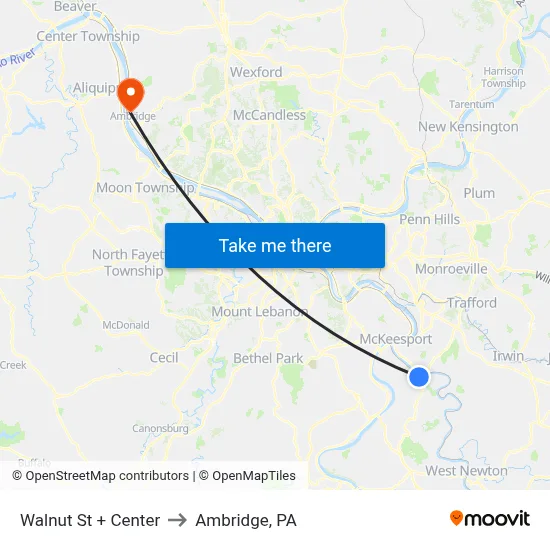 Walnut St + Center to Ambridge, PA map