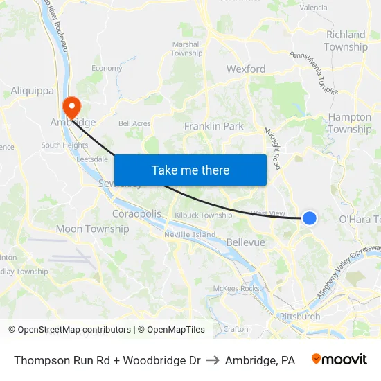 Thompson Run Rd + Woodbridge Dr to Ambridge, PA map