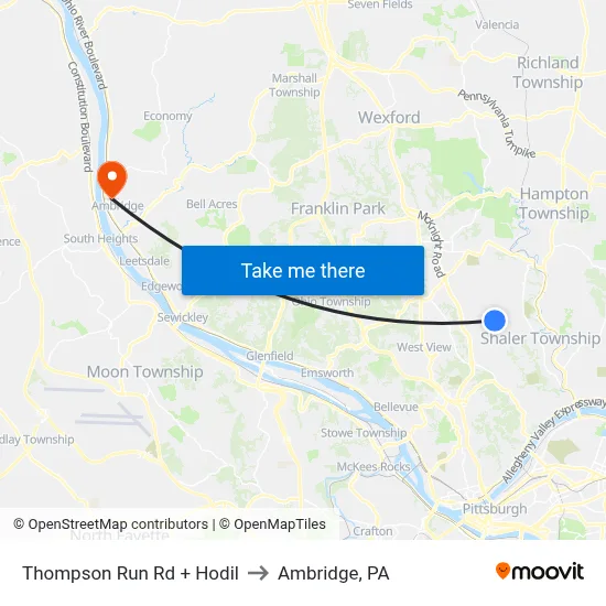 Thompson Run Rd + Hodil to Ambridge, PA map