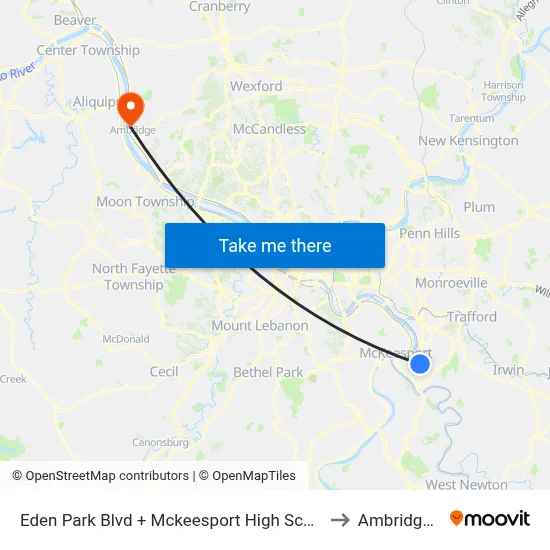 Eden Park Blvd + Mckeesport High School Drvwy to Ambridge, PA map