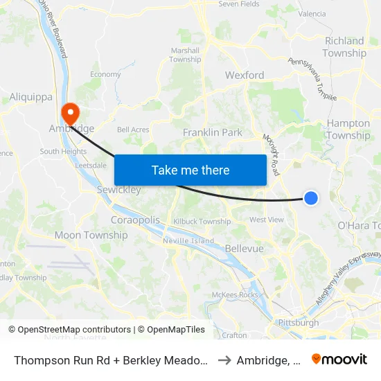 Thompson Run Rd + Berkley Meadows to Ambridge, PA map