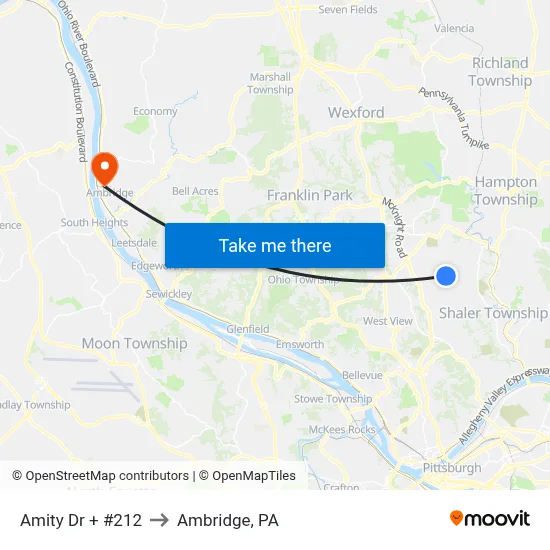 Amity Dr + #212 to Ambridge, PA map