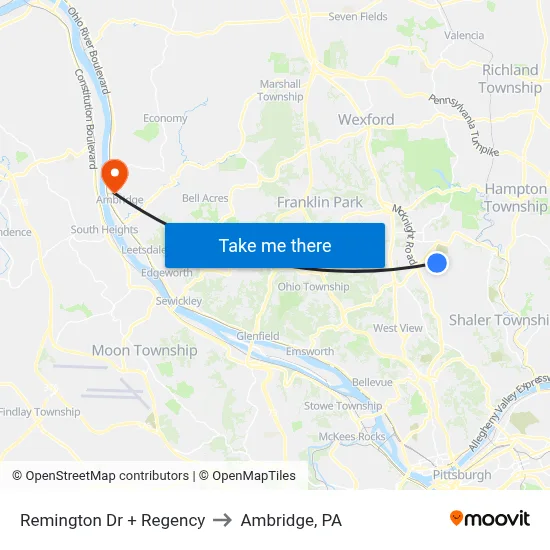 Remington Dr + Regency to Ambridge, PA map