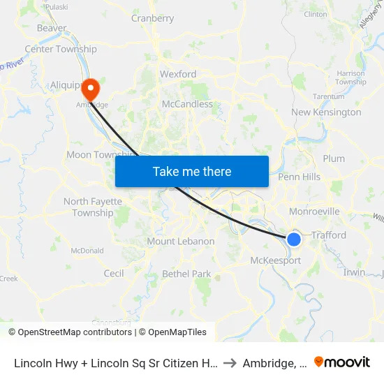 Lincoln Hwy + Lincoln Sq Sr Citizen Home to Ambridge, PA map