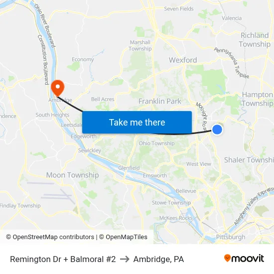 Remington Dr + Balmoral #2 to Ambridge, PA map