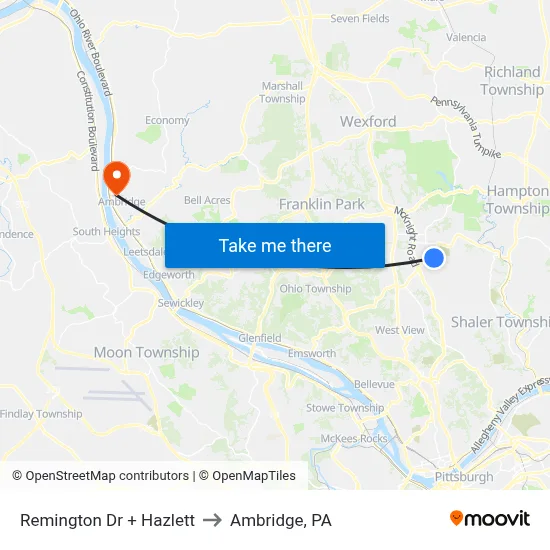 Remington Dr + Hazlett to Ambridge, PA map