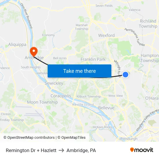 Remington Dr + Hazlett to Ambridge, PA map