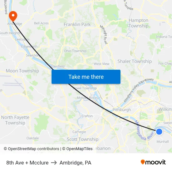 8th Ave + Mcclure to Ambridge, PA map