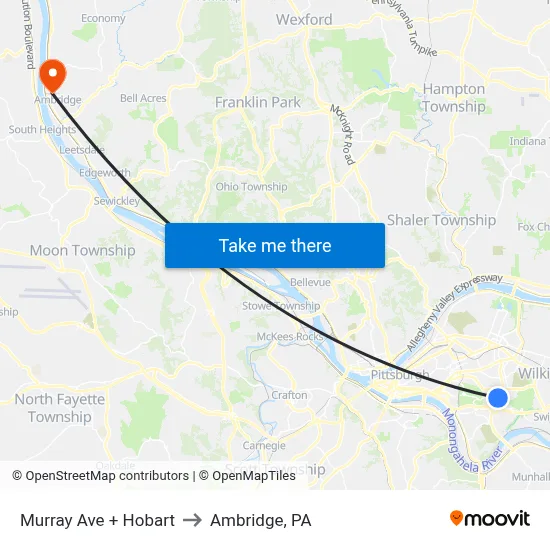 Murray Ave + Hobart to Ambridge, PA map