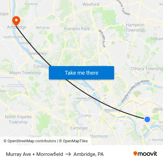 Murray Ave + Morrowfield to Ambridge, PA map