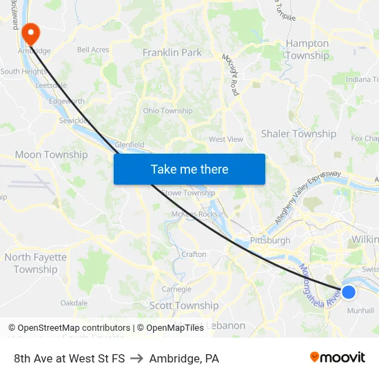 8th Ave at West St FS to Ambridge, PA map