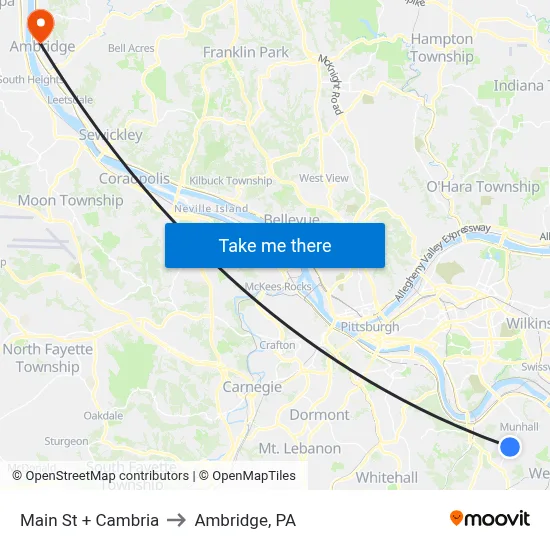 Main St + Cambria to Ambridge, PA map