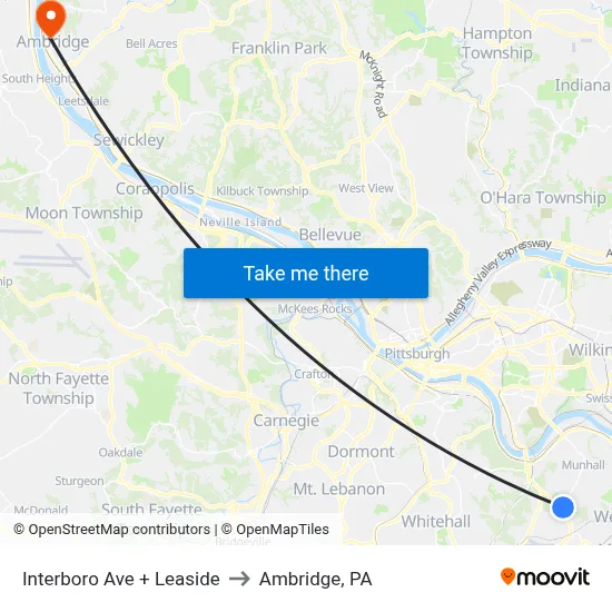Interboro Ave + Leaside to Ambridge, PA map