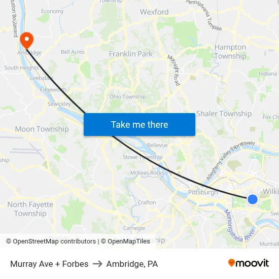 Murray Ave + Forbes to Ambridge, PA map