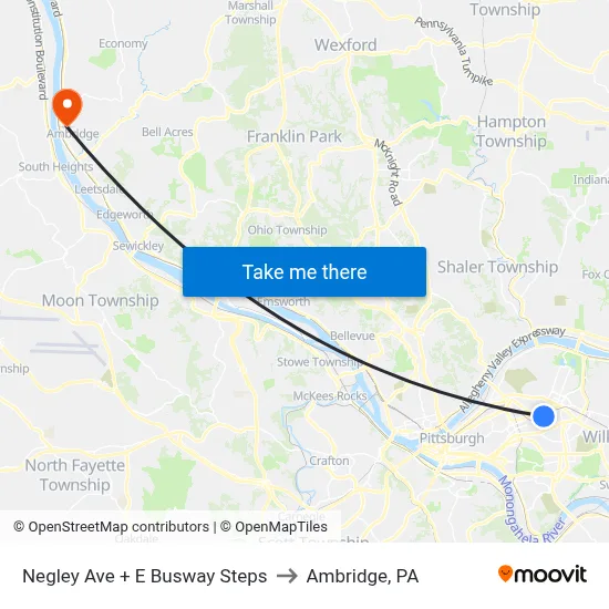 Negley Ave + E Busway Steps to Ambridge, PA map