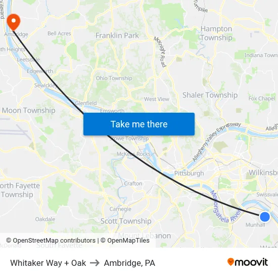 Whitaker Way + Oak to Ambridge, PA map