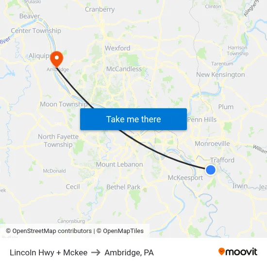 Lincoln Hwy + Mckee to Ambridge, PA map