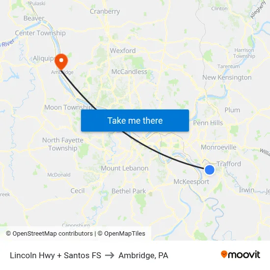 Lincoln Hwy + Santos FS to Ambridge, PA map