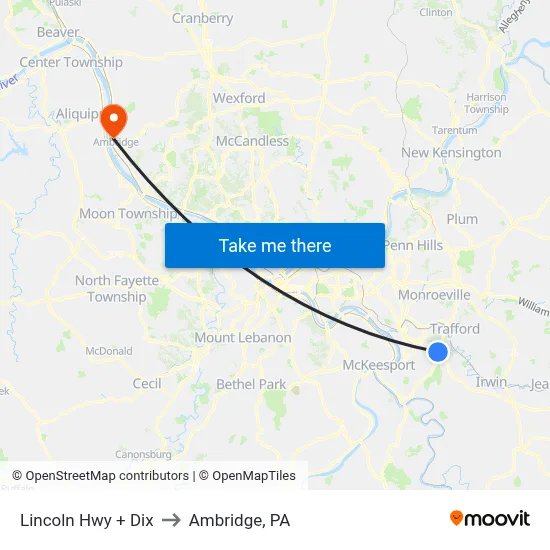 Lincoln Hwy + Dix to Ambridge, PA map