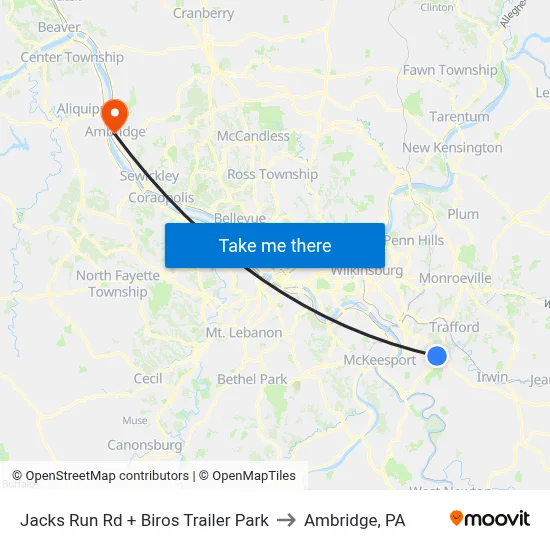 Jacks Run Rd + Biros Trailer Park to Ambridge, PA map