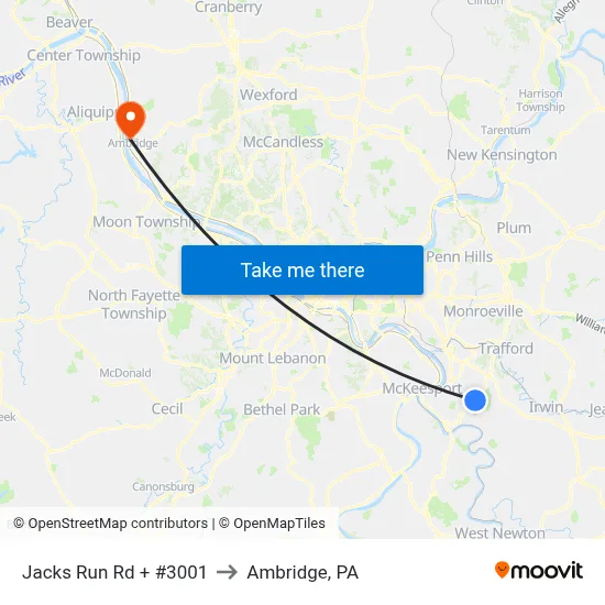 Jacks Run Rd + #3001 to Ambridge, PA map