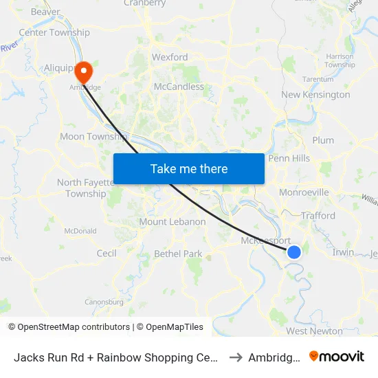 Jacks Run Rd + Rainbow Shopping Center Entrance to Ambridge, PA map