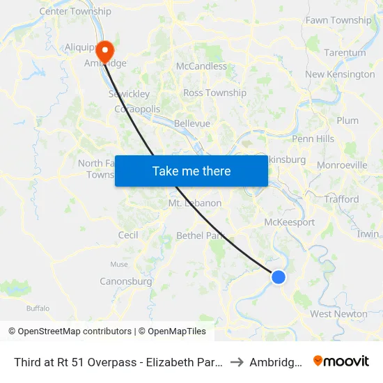 Third at Rt 51 Overpass - Elizabeth Park And Ride to Ambridge, PA map