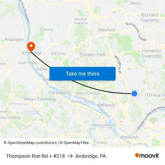 Thompson Run Rd + #218 to Ambridge, PA map