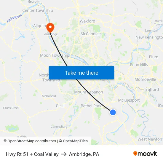Hwy Rt 51 + Coal Valley to Ambridge, PA map