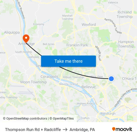 Thompson Run Rd + Radcliffe to Ambridge, PA map