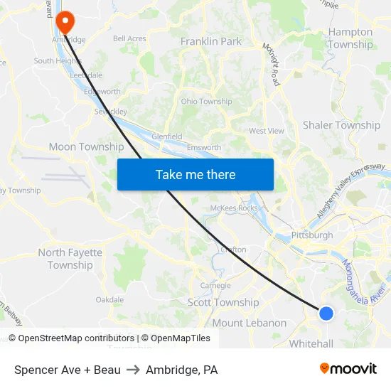 Spencer Ave + Beau to Ambridge, PA map