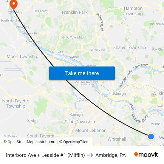 Interboro Ave + Leaside #1 (Mifflin) to Ambridge, PA map