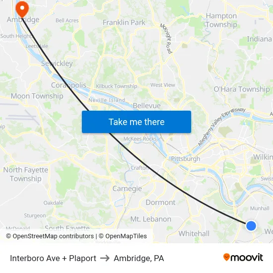 Interboro Ave + Plaport to Ambridge, PA map